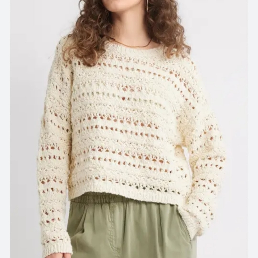 Eileen Fisher Cream Knit Cable Knit Wool Sweater